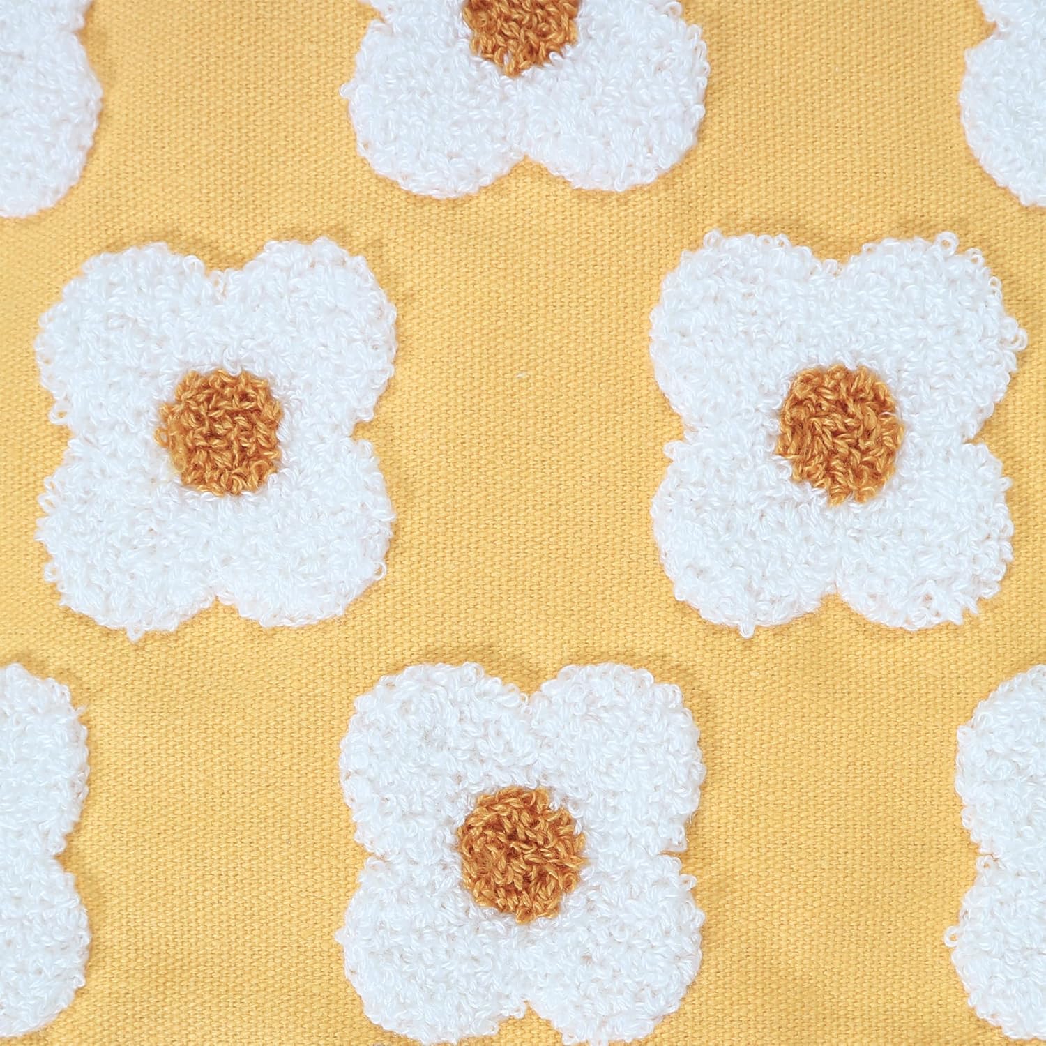 DECOBIRD Embroidery Throw Pillow Cover 20x20 Yellow Floral Design Home Decor Loop Embroidered Pillow Case Thick Cotton Canvas Square Cushion Cover for Couch 50x50cm, 4 Petal Flowers 1 Piece