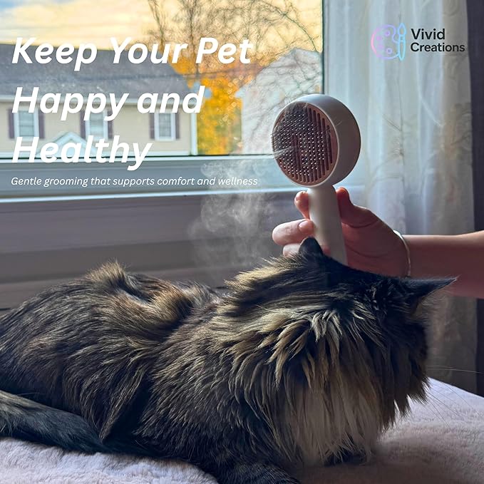 Steam Pet Brush for Dogs & Cats – Self-Cleaning Cat Brush with Steam, Pet Steamer Grooming Tool for Shedding, De-Shedding Hair Removal Comb & Massage for Pets by Vivid Creations