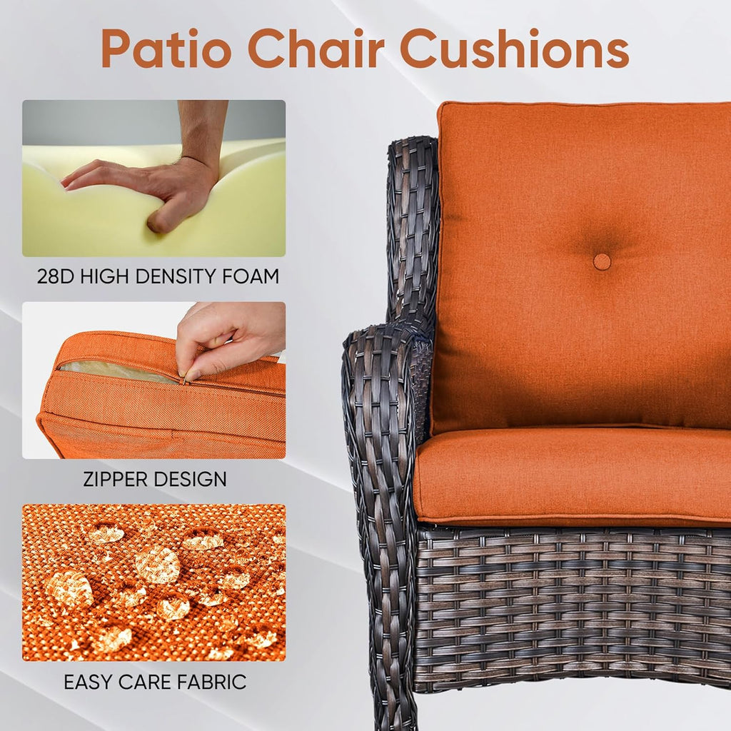 9-Piece Outdoor Patio Cushion Set - Fade & Water Resistant with Removable Olefin Cover, 22x24x4 Inch Memory Foam Cushions for Wicker Sectional Sofa – Orange/Buckle