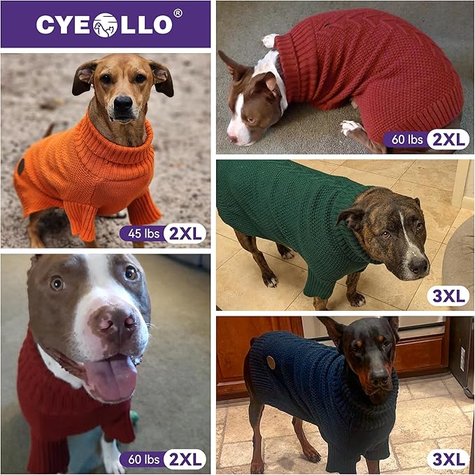 cyeollo Dog Sweater Pullover Turtleneck for Large Dogs, Classic Knitwear Fall Winter Cold Weather Dog Clothes Warm Pet Apparel Small Medium Large Dog Sweaters, Green 2XL