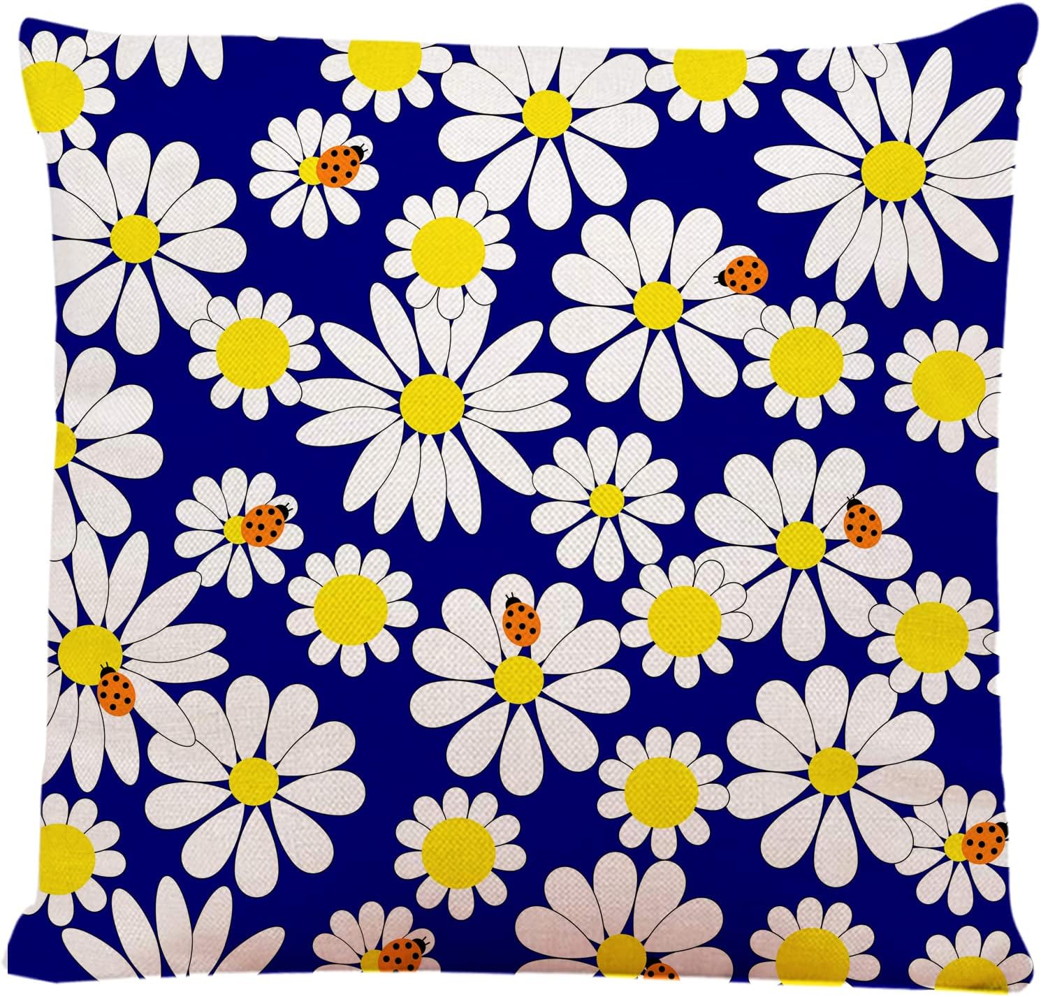 Decorative Square Throw Pillow Covers Daisies and Ladybugs Couch Sofa Bed Pillow Covers Cushion Cases 18x18 inch