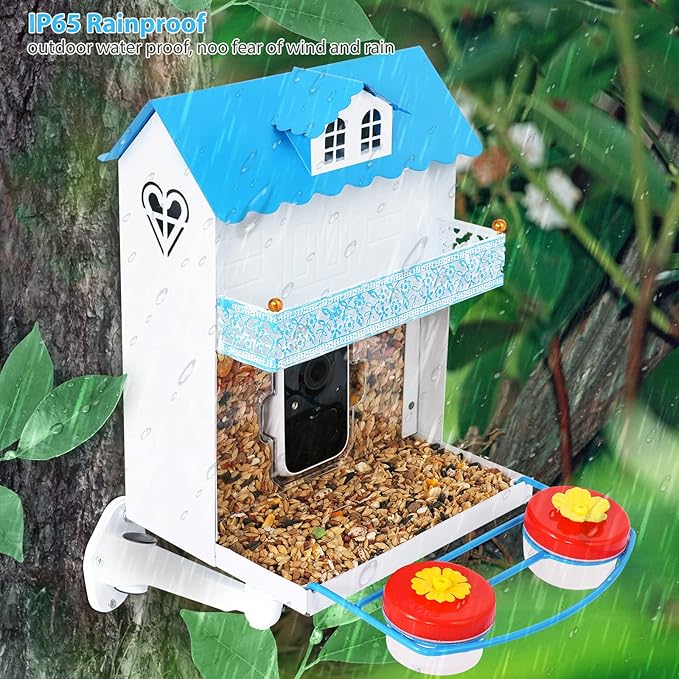 Hummingbird Feeder Camera, Smart Bird Feeder with Auto Capture and Notify, 1080P HD Full Color Camera, Free 32G SD Card, Ideal Gift for Bird Lovers
