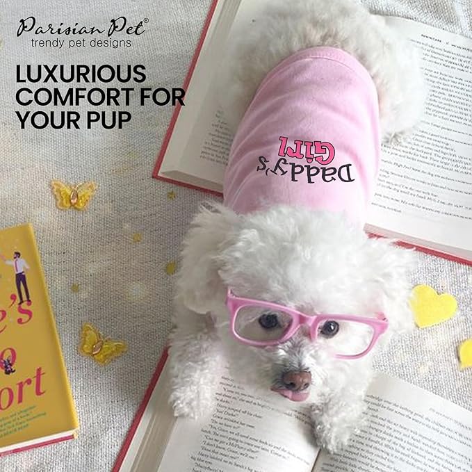 Parisian Pet Dog T-Shirt with Embroidered 'Daddy’s Girl' Words - 100% Cotton, Breathable Sleeveless Girl Dog Clothes - Machine Washable Shirt for Large Dogs, 2XL