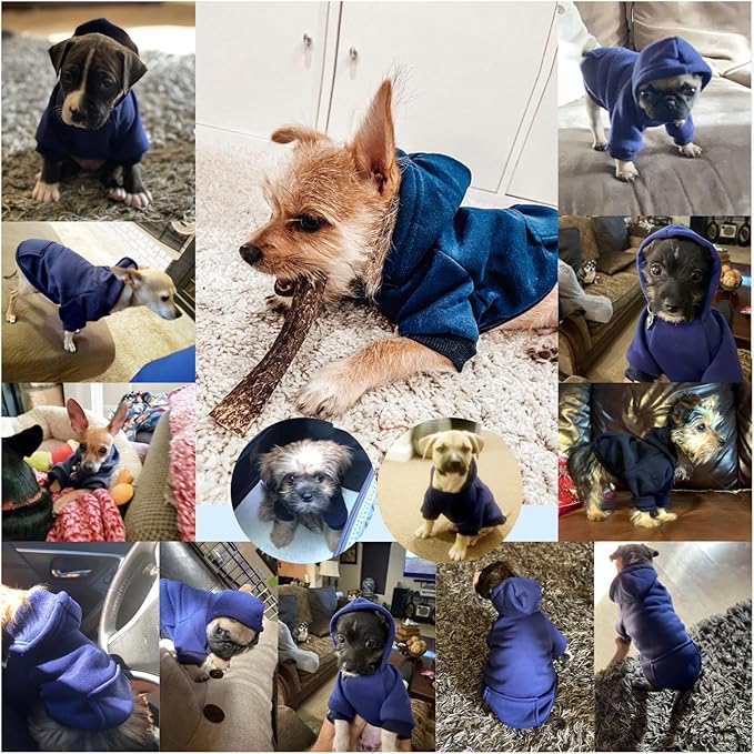 Jecikelon Winter Dog Hoodie Sweatshirts with Pockets Warm Dog Clothes for Small Dogs Chihuahua Coat Clothing Puppy Cat Custume (Navy, X-Small)