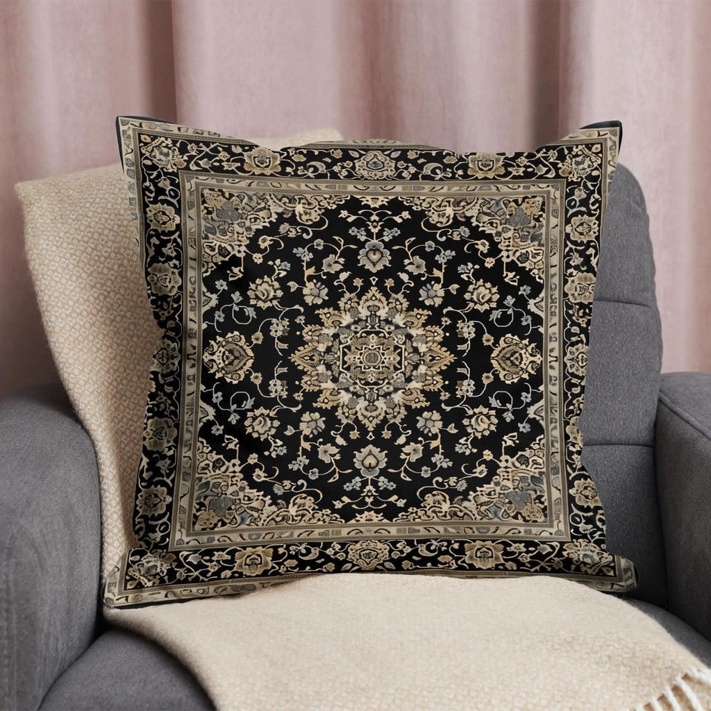 Vintage Boho Floral Print Throw Pillow Cover 18x18 - Brown, Black - Retro Rust Floral Decor Pillowcase | Indoor Outdoor Cushion Case for Sofa Bed Living Room Bedroom Home (Beige&Black, 18x18inch)
