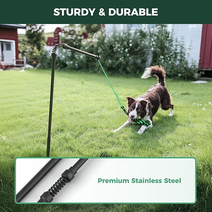 FXW TugPal Flex Outdoor Tug of War Toy for Dog,Interactive Exercise Game with Spring-Top Rod for Yard,47 inch for Medium Dogs up to 60 lbs| Safe Design & Rustproof Base,│Patent Pending