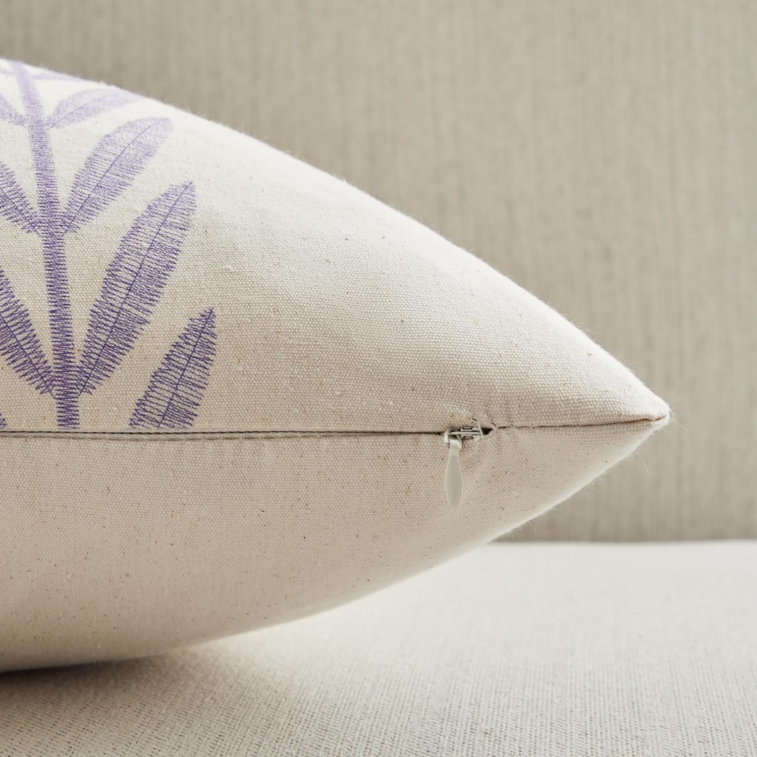 100% Cotton Farmhouse Leaves Lumbar Throw Pillow Covers Set of 2, 12x20 Inch Mixed Purple Pastoral Decorative Print Cushion Covers for Sofa Bed Living Room Home Decor