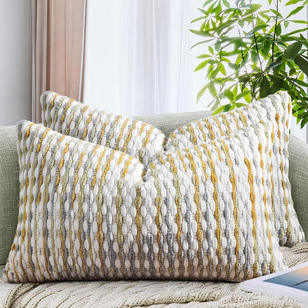 AmHoo Set of 2 Boho Chenille Pillow Cover Decorative Tufted Pillowcase for Couch Bed Sofa Bedroom Living Room Modern 12 x 20-Inch Grey