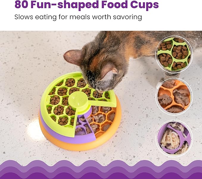 Catstages Kitty Lickin' Layers 3-Tier Interactive Cat Slow Feeder Treat Puzzle Toy, Dry or Wet Food, Mental Stimulation, Foraging, 6.6 inches, 80+ Compartments
