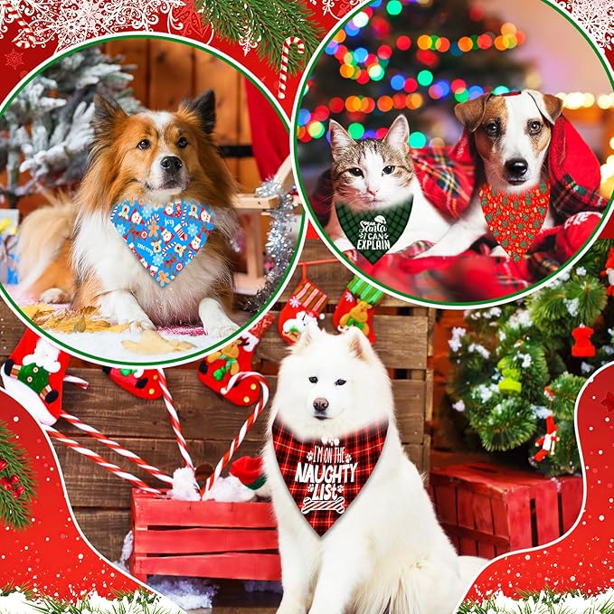 30 Pcs Christmas Dog Bandanas Bulk Adjustable Triangle Dog Scarves Bibs Xmas Puppy Bandanas Pet Neckerchief Washable Holiday Dog Bandana for Christmas Party Small Medium Large Dog Pet Grooming