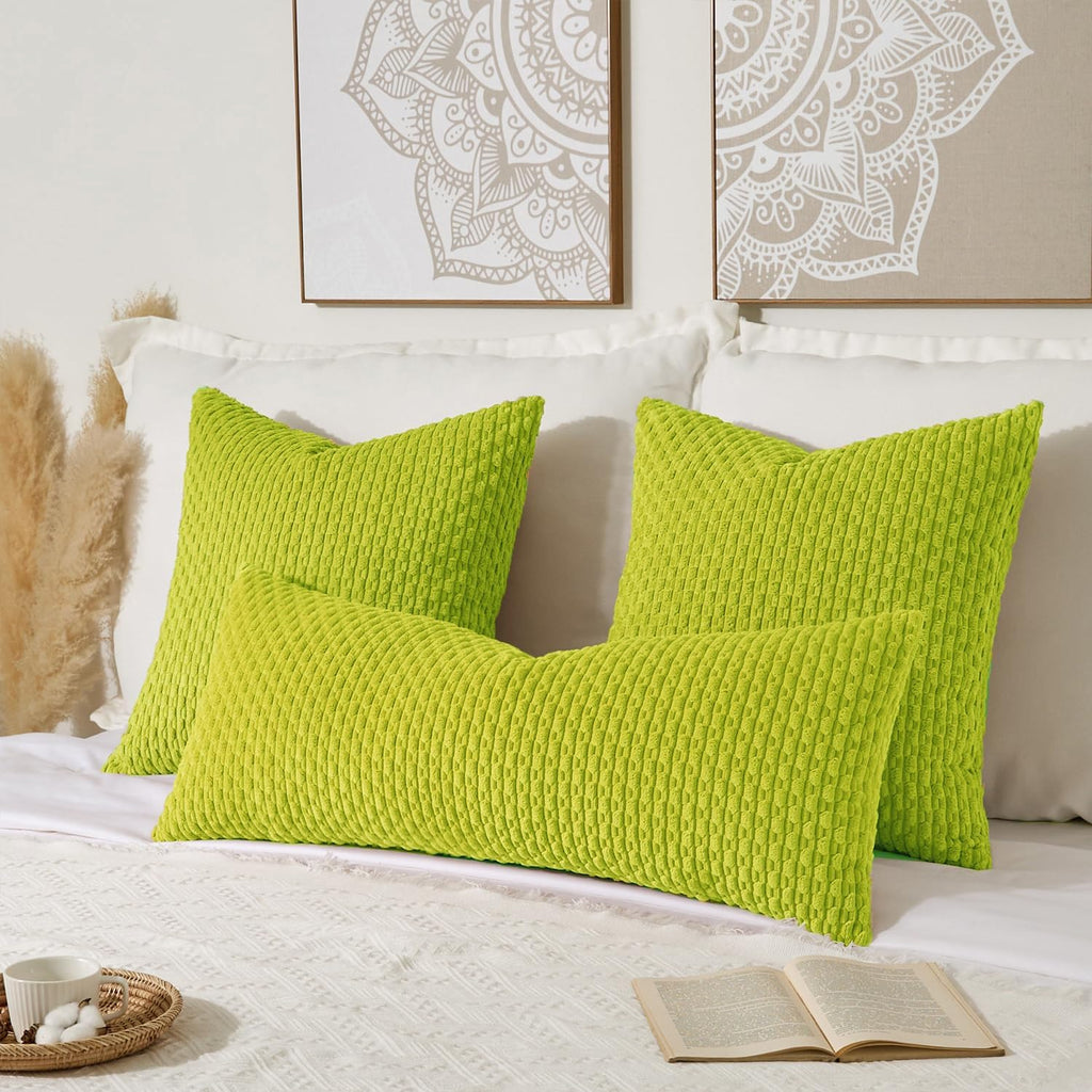 Kevin Textile 14x36 Inch Long Lumbar 1 Pack Boho Decorative Throw Pillow Cover Soft Striped Corduroy Rectangle Cushion Case Farmhouse Accent for Living Room Couch Sofa Bed, Christmas Green