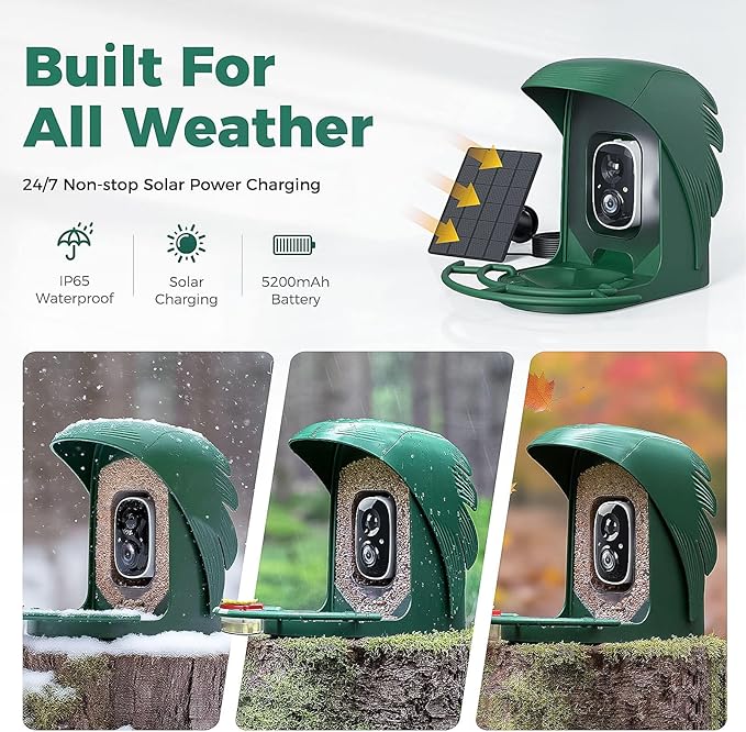 PerchMe® Bird Feeder with Camera Solar Powered,2K Smart Bird House Camera for Outdoors with AI Identify,Auto Capture,Motion Detection, A Ideal Gift(Seed Scoop Included)