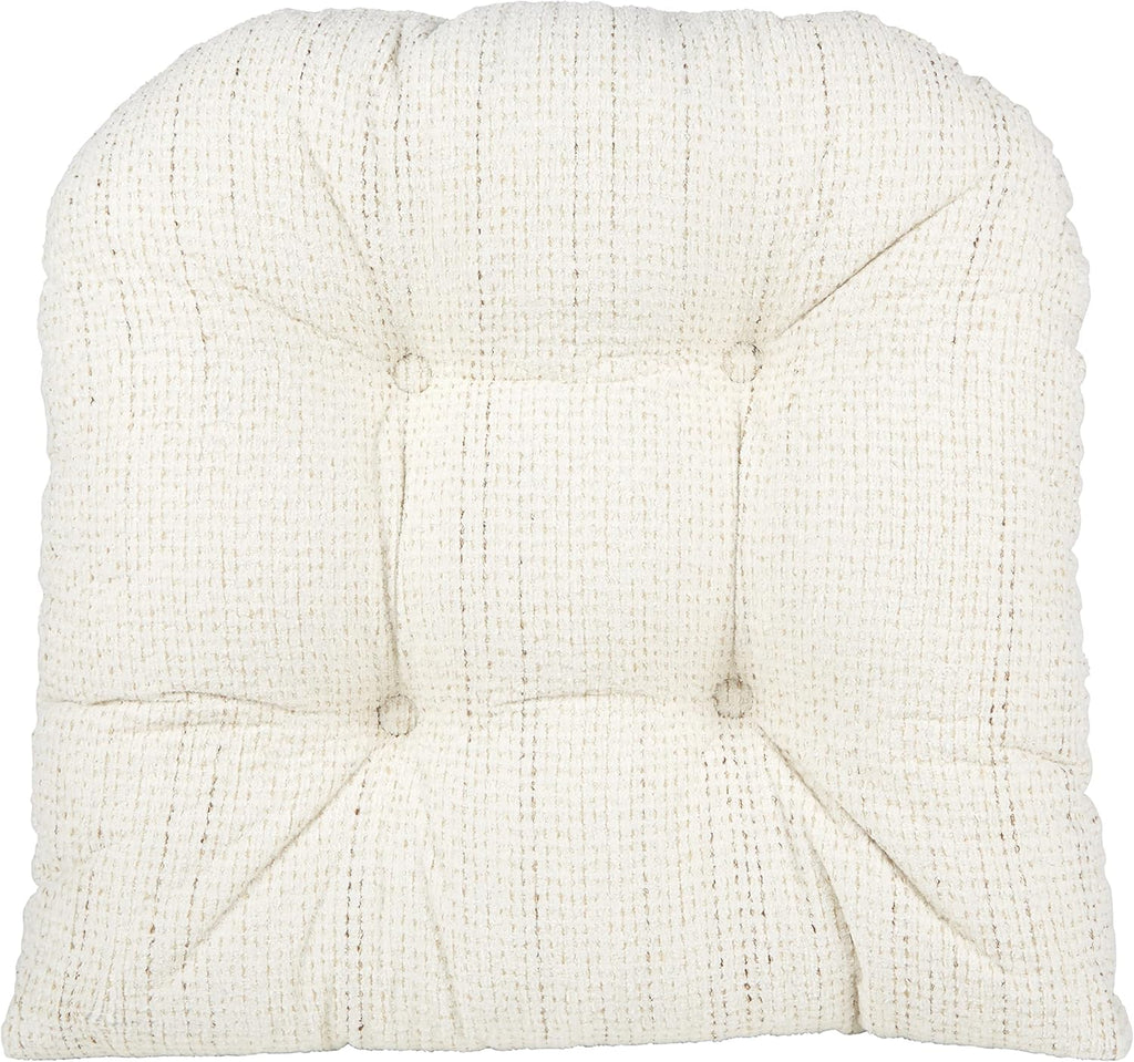 Klear Vu Omega Non-Slip Rocking Chair Cushion Set, Assembled in USA, Thick Padding & Tufted Design, Includes Seat Pad & Back Pillow with Ties, 17x17 Inches, 2-Piece Set, Tyson Birch