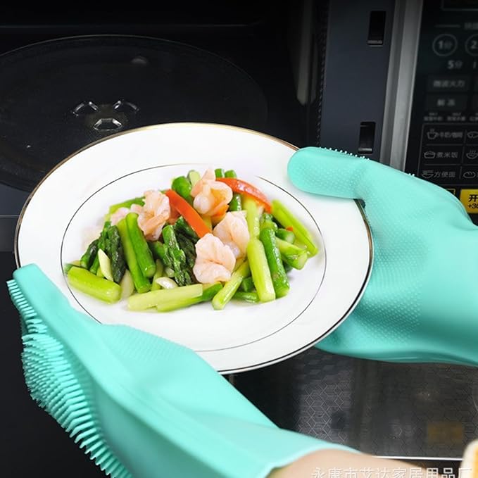 Pet Grooming Gloves，Heat-Resistant Silicone Gloves with High-Density Teeth for Enhanced Massaging and Bathing of Dogs and Cats (Green, 2 Pair)