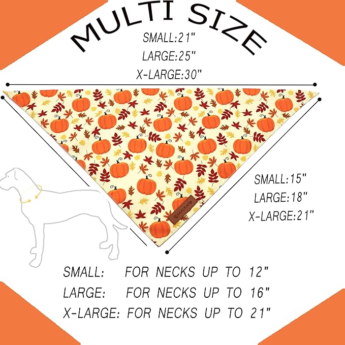 Realeaf Thanksgiving Dog Bandanas 2 Pack, Pumpkins and Happy Thanksgiving Pet Scarf for Boy and Girl, Premium Durable Fabric, Reversible Holiday Bandana for Large and X-Large Dogs Pets (X-Large)
