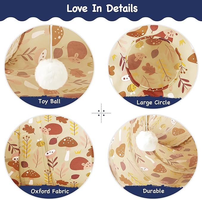 Tempcore Pet Cat Tunnel Tube Cat Toys 3 Way Collapsible, Cat Tunnels for Indoor Cats，Kitty Tunnel Bored Pet Toys Peek Hole Toy Ball Puppy, Kitty, Kitten, Rabbit Khaki Hedgehog