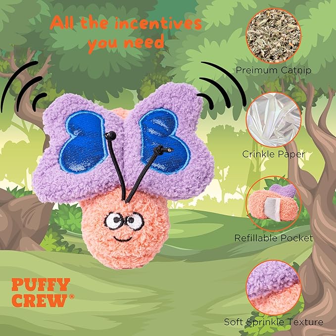 Interactive Catnip Cat Plush Toy, Insect Theme, 5'', for All Breed Size Cats (Butterfly)
