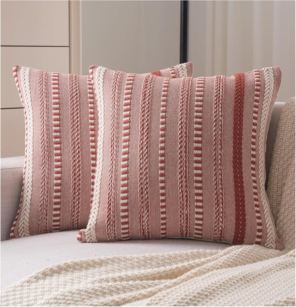 Boho Throw Pillow Covers 20x20 Inch Set of 2, Farmhouse Decorative Couch Pillow Cases, Rust Accent Pillows of Bed, Sofa Bedroom Living Room Home Decor Cushion Cover