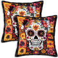 Throw Pillow Covers 20x20 Set of 2, Sugar Skull Cushion Covers, Decorative Square Pillowcases for Couch, Bedroom, Living Room