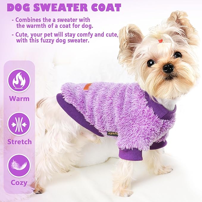 Fleece Dog Sweater Soft Fuzzy Warm Clothes for Small Dogs Girl Boy Soft Winter Coat Flannel Pu(Purple)