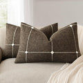 Foindtower Pack of 2 Decorative Faux Linen Jacquard Check Throw Pillow Covers Farmhouse Lumbar Cushion Cover with Grid Textured Accent Pillowcase for Couch Sofa Living Room Home Decor,12×20 Inch,Brown