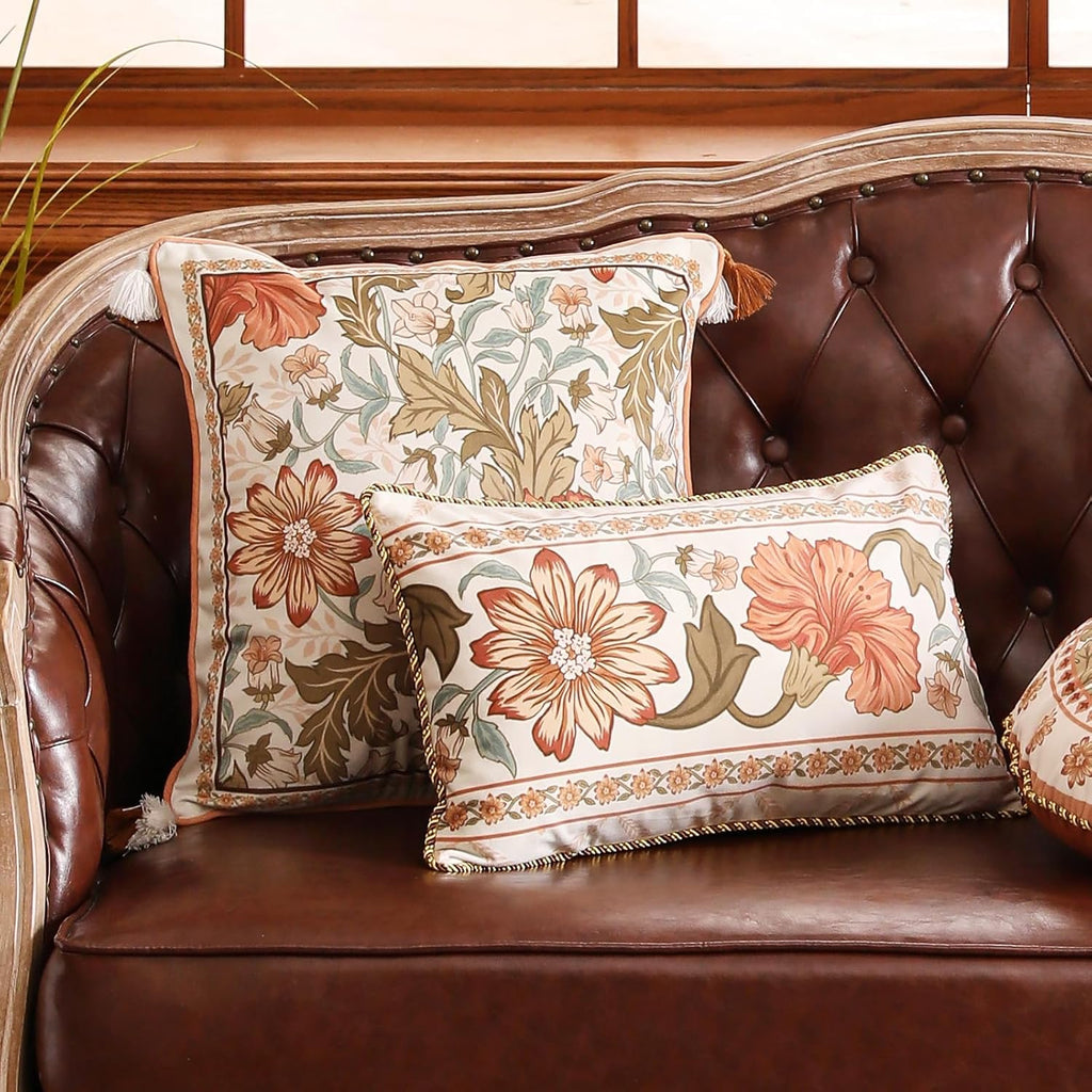 Rectangle Throw Pillow Cover,Orange Floral Farmhouse with Wild Flowers Pattern Cozy Velvet Pillowcases,Decor Lumbar Pillows Cushion Covers for Couch Sofa Bed Car Chair,12"x20"