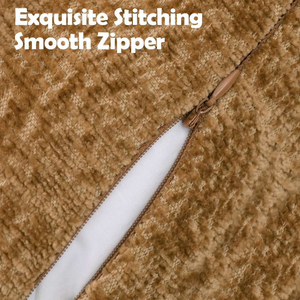 Pack of 2 Golden Brown Decorative Throw Pillow Covers 24x24 Cozy Soft Chenille Accent Vintage Square Couch Pillow Covers for Home Decor Bed Sofa Living Room