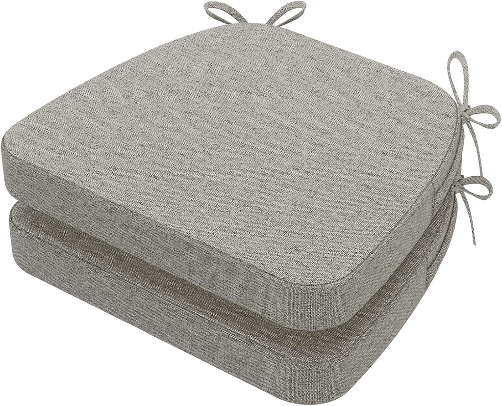 AAAAAcessories D-Shaped Chair Cushions, 2" Thick Dining Chair Pads with Ties and Removable, Machine-Washable Cover, 17" x 16", Set of 2, Khaki Gray