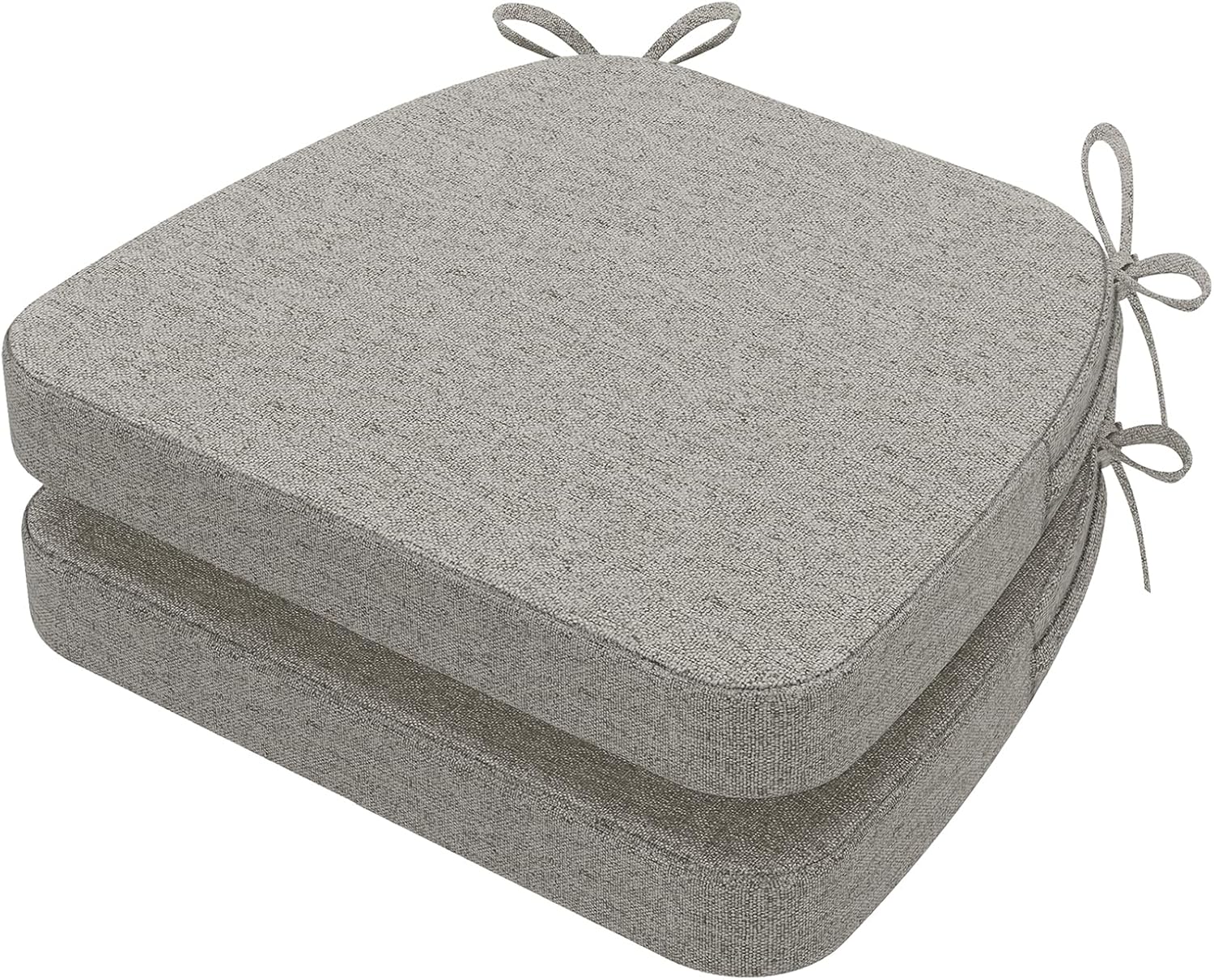AAAAAcessories D-Shaped Chair Cushions, 2" Thick Dining Chair Pads with Ties and Removable, Machine-Washable Cover, 17" x 16", Set of 2, Khaki Gray