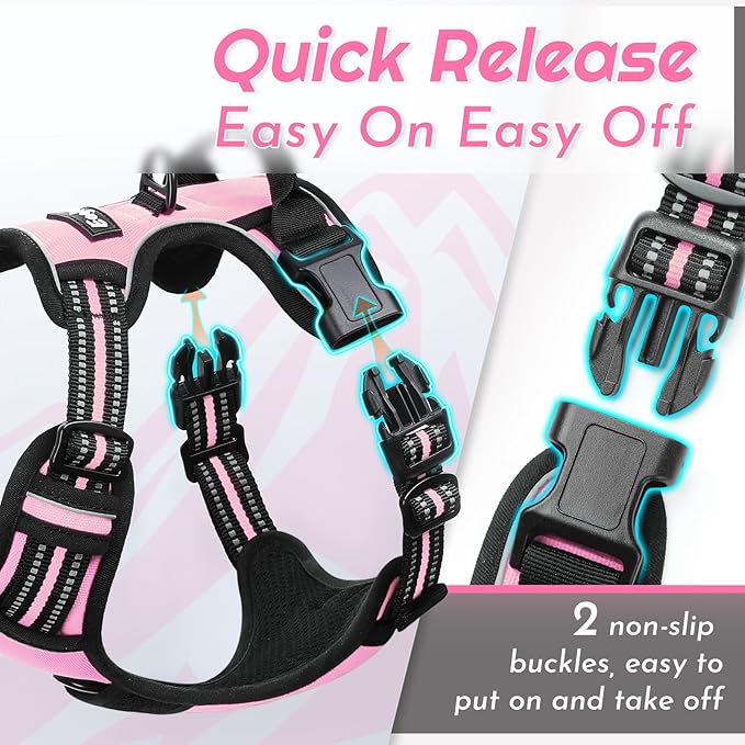 Eagloo Dog Harness for Large Dogs, No Pull Service Vest with Reflective Strips and Control Handle, Adjustable and Comfortable for Walking, No Choke Pet Harness with 2 Metal Rings, Pink, L