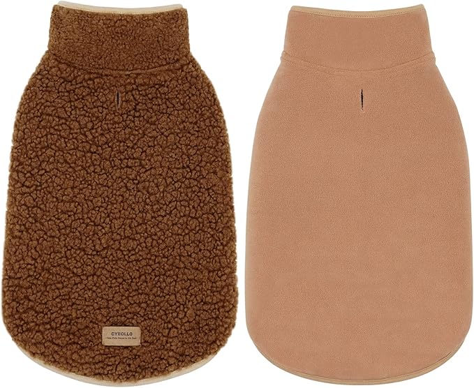 cyeollo Dog Coats Fleece Furry Reversible Turtleneck Sweater Thick Dog Jackets for Winter Warm Clothes Cold Weather Coats for Small Dogs Brown Apparel