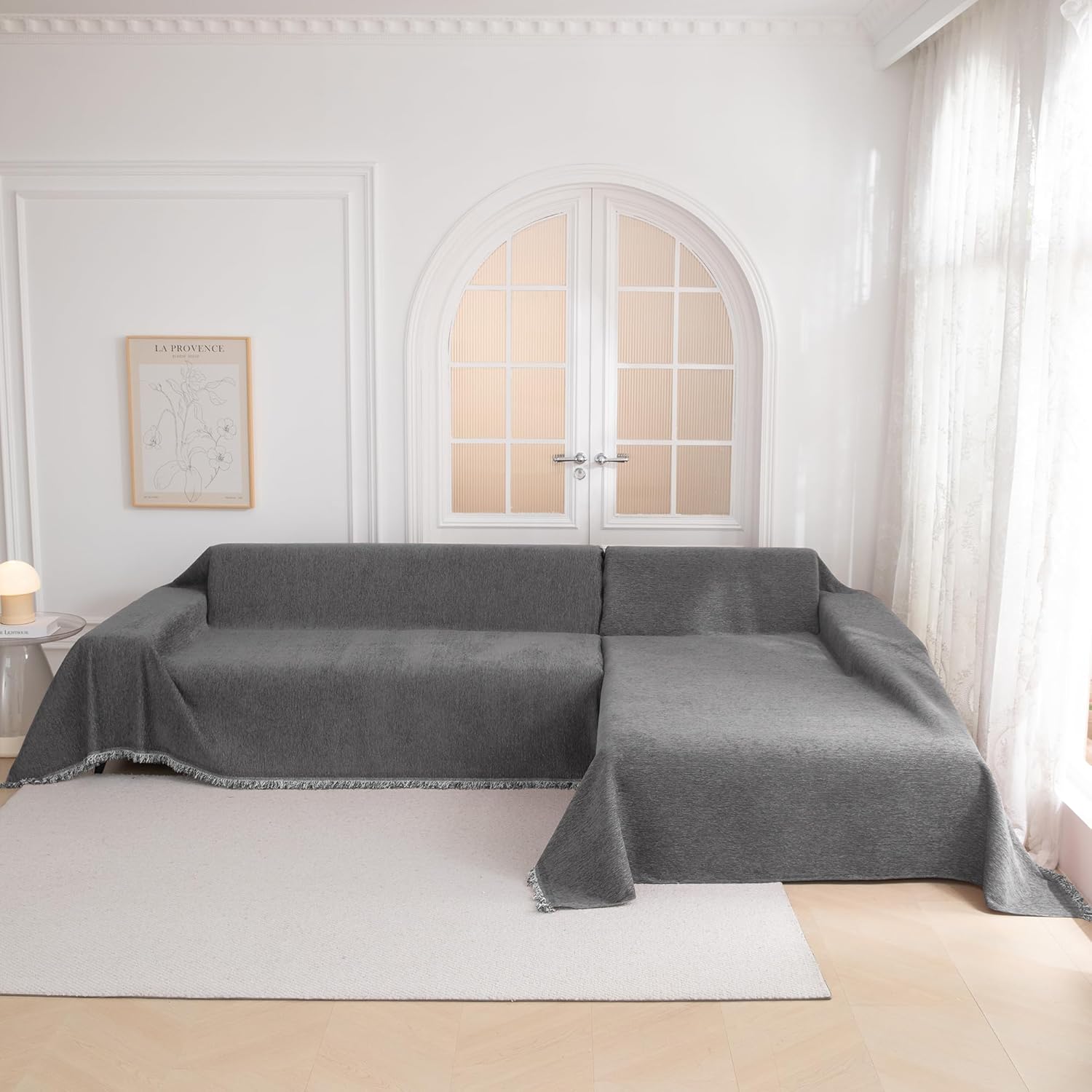 MYSKY HOME Couch Cover for Dogs Washable Couch Covers for 3 Cushion Couch Sofa Super Soft Sofa Slipcover Non Slip Sofa Cover, Chenille Sofa Covers for Dogs, Furniture Protector, 71"x150", Dark Grey