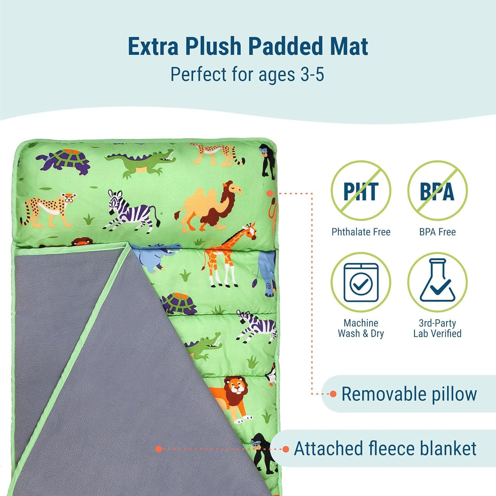 Wildkin 43-inch Kids Nap Mat – Soft Microfiber Toddler Sleeping Mat with Pillow