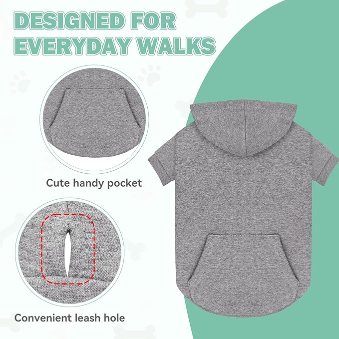 5XL Dog Sweaters for Large Dogs,Extra-Large Dog Hoodie,Cozy Fleece Interior Sweatshirt with Hood & Pocket,Leash Hole,Pet Clothes Sweater Hoodie for Large Dogs,Grey&5XL
