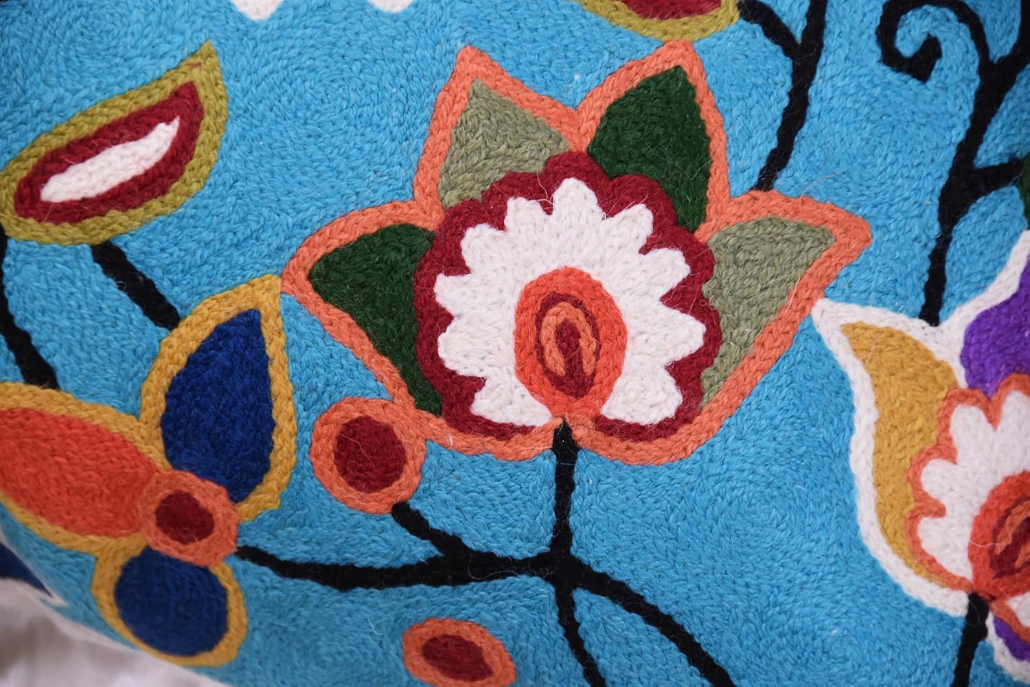 Turquoise Floral Pillow Cover Modern Flower Pillowcase Floral Hand Embroidered Outdoor Cushion Suzani Farmhouse Chair Throw Traditional Chair Cushions Wool Size 18x18