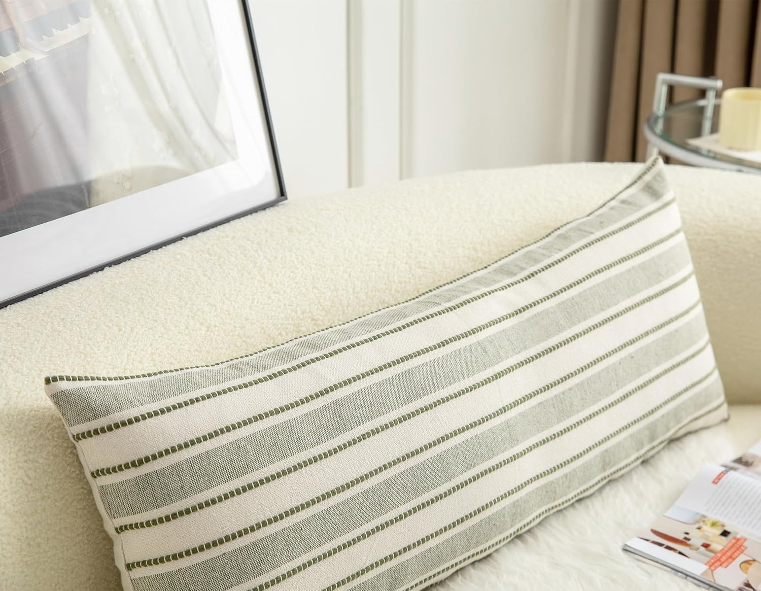 Decorative Boho Lumbar Pillow Covers, Modern Farmhouse Couch Pillowcase, 14 x 36 Long Accent Body Throw Pillow Covers, Sofa Bed Living Room Decor Cushion Case, Olive Green, Pack of 1