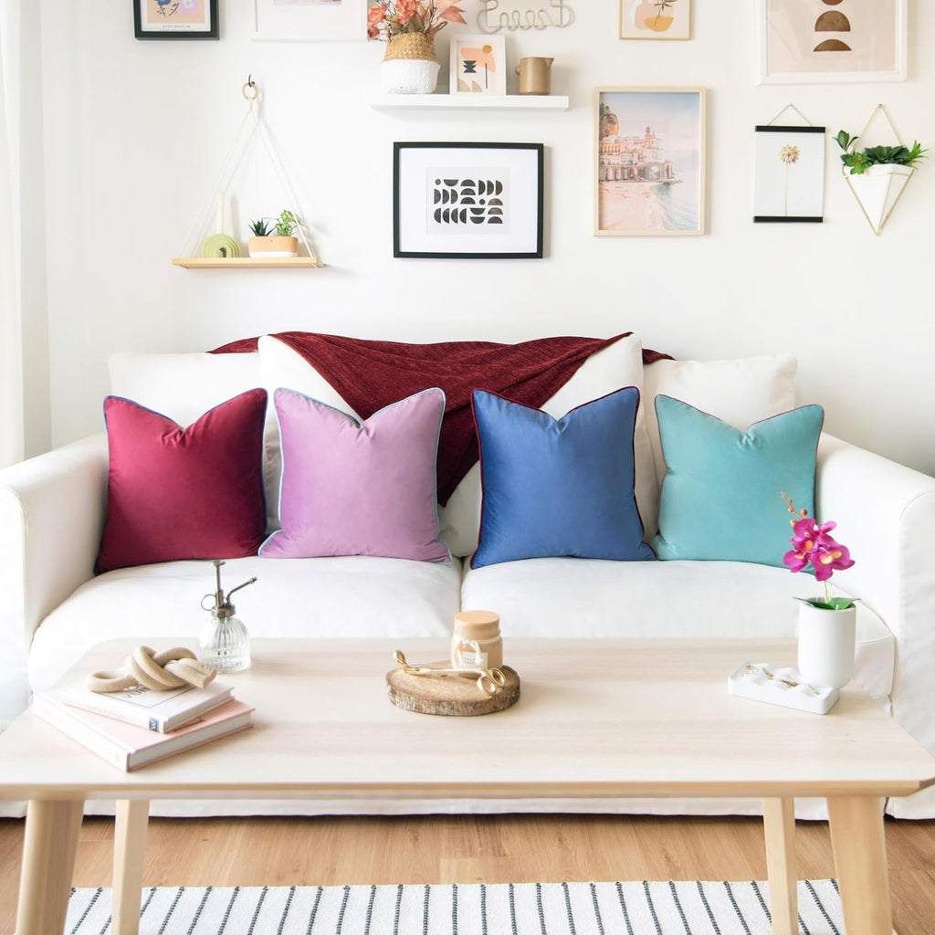 MONDAY MOOSE Decorative Throw Pillow Covers Cushion Cases, Set of 4 Soft Velvet Modern Double-Sided Designs, Mix and Match for Home Decor, Pillow Inserts Not Included (18x18 inch, Purple/Blue)