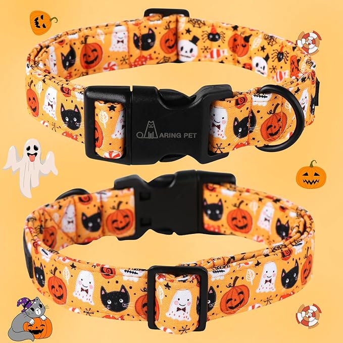 ARING PET Halloween Dog Collar-Cute Pumpkin Dog Collar for Small Dogs, Adjustable Halloween Ghost Dog Collars for Small Medium Large Female and Male Dogs