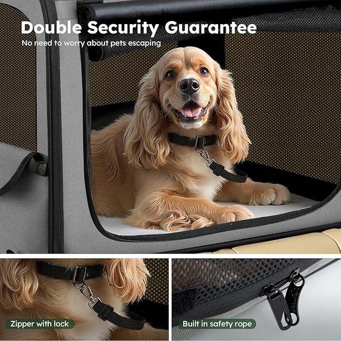 Large Dog Car Carrier Light Weight, 27×20.5×20.5ins Dog Carrier for Cars, Portable Dog Car Crate with Breathable Windows, Stable Pet Carrier for Both Indoor and Outdoor Use, Pet Travel Crate Gray