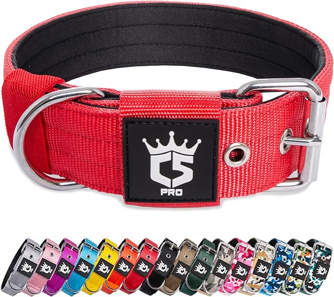 TSPRO Tactical Dog Collar 1.5 Inch Wide Thick Dog Collars with Heavy Duty Metal Buckle, Durable, Strong, Adjustable for Medium to Large Dogs (Red M)