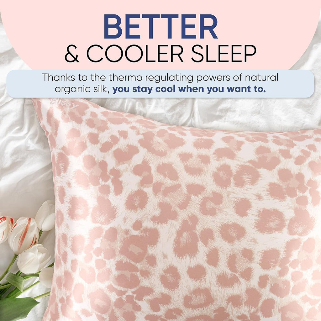 Blissy Silk Pillowcase - 100% Pure Mulberry Silk - 22 Momme 6A High-Grade Fibers - Silk Pillow Cover for Hair & Skin - Regular, Queen & King (Nicole Miller - Mauve Cheetah, King)