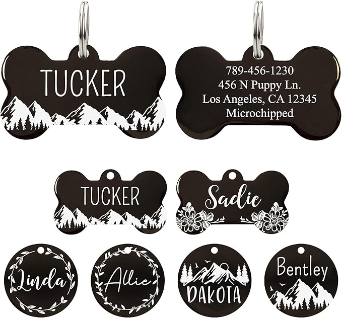 Ultra Joys Personalized Stainless Steel Bone Pet ID Tags - For Dogs and Cats (1 Count, Small (1.6 x 0.8 inches), Black, Polished Finish)