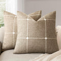 Foindtower Pack of 2 Decorative Faux Linen Jacquard Check Throw Pillow Covers Farmhouse Cushion Cover with Grid Textured Accent Pillowcase for Couch Sofa Living Room Home Decor,18×18 Inch,Oatmeal