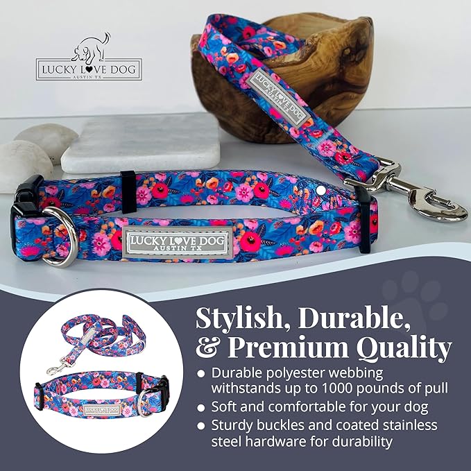 Lucky Love Dog - Adjustable Dog Collar and Leash Set with Easy Click Buckle for Small to Large Dogs, Durable, & Comfortable Collar for Male & Female Dogs, Puppies & Adult Dogs - Zuzu, XS