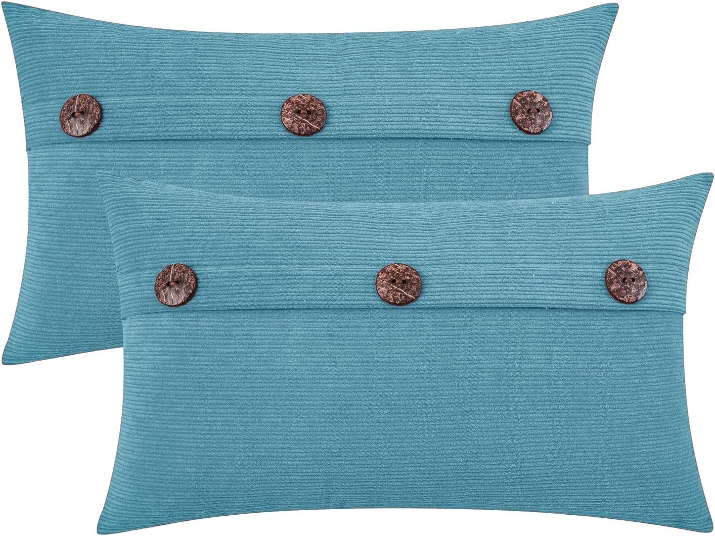 HWY 50 Smoke Blue Chenille Throw Pillow Covers 12x20 Inch with Triple Buttons, Soft Farmhouse Accent Decorative Cushion Cases for Couch Sofa Bed Living Room Pack of 2 Rectangle