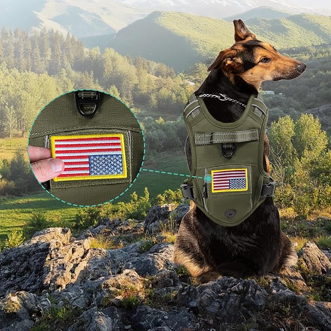 No Pull Dog Harness Medium Sized Dog for Service, Easy Walk, Training - Adjustable Reflective Dog Vest with Handle Easy Control - No Choke Metal Buckled Pet Harnesses (Green, Large)