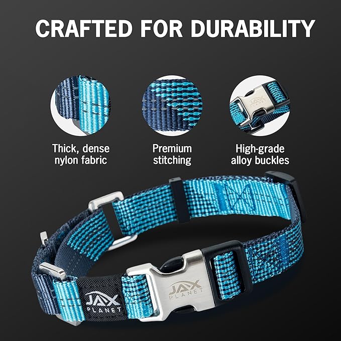 Blue Martingale Collar for Dogs - Heavy Duty Nylon Pet Collars for Escape-Free, No Pull Training & Walking with Alloy Metal Release Buckle & Reflective D Ring, One Time Adjustment, Safe & Secure