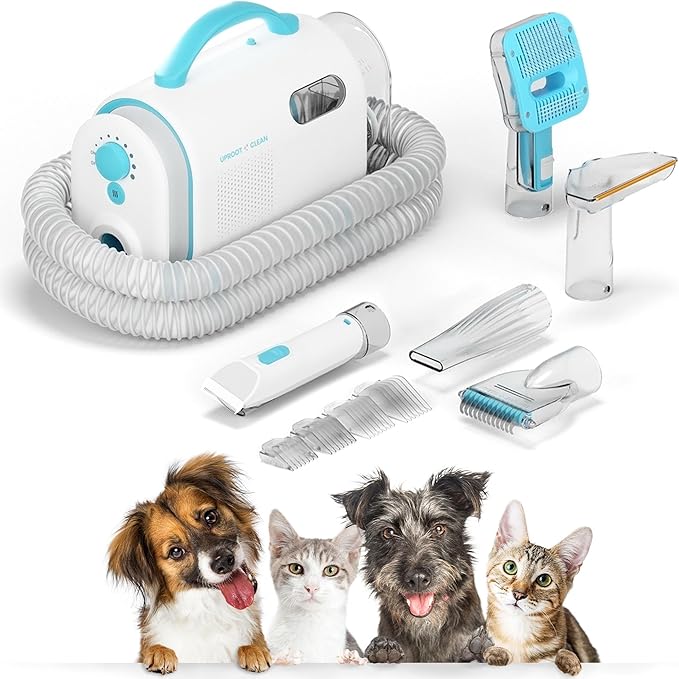 Uproot Clean Pet Groomer Vacuum Kit 7 in 1 - Cat & Dog Grooming Kit with Brush, Detangle, Deshed, Trim, Clean, & Dry Attachments - Complete Cat & Dog Grooming Vacuum for Shedding Pets