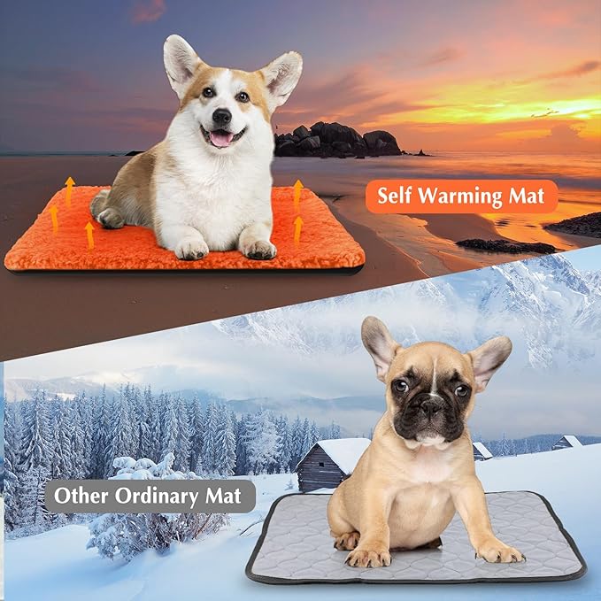 4 Pack Self Warming Cat Bed Indoor Self Heating Dog Cat Pad Washable Thermal Pet Kennel Pad Crate Bed Mat Reflect Body Heat for Outdoor (Orange,16 x 20 Inch)