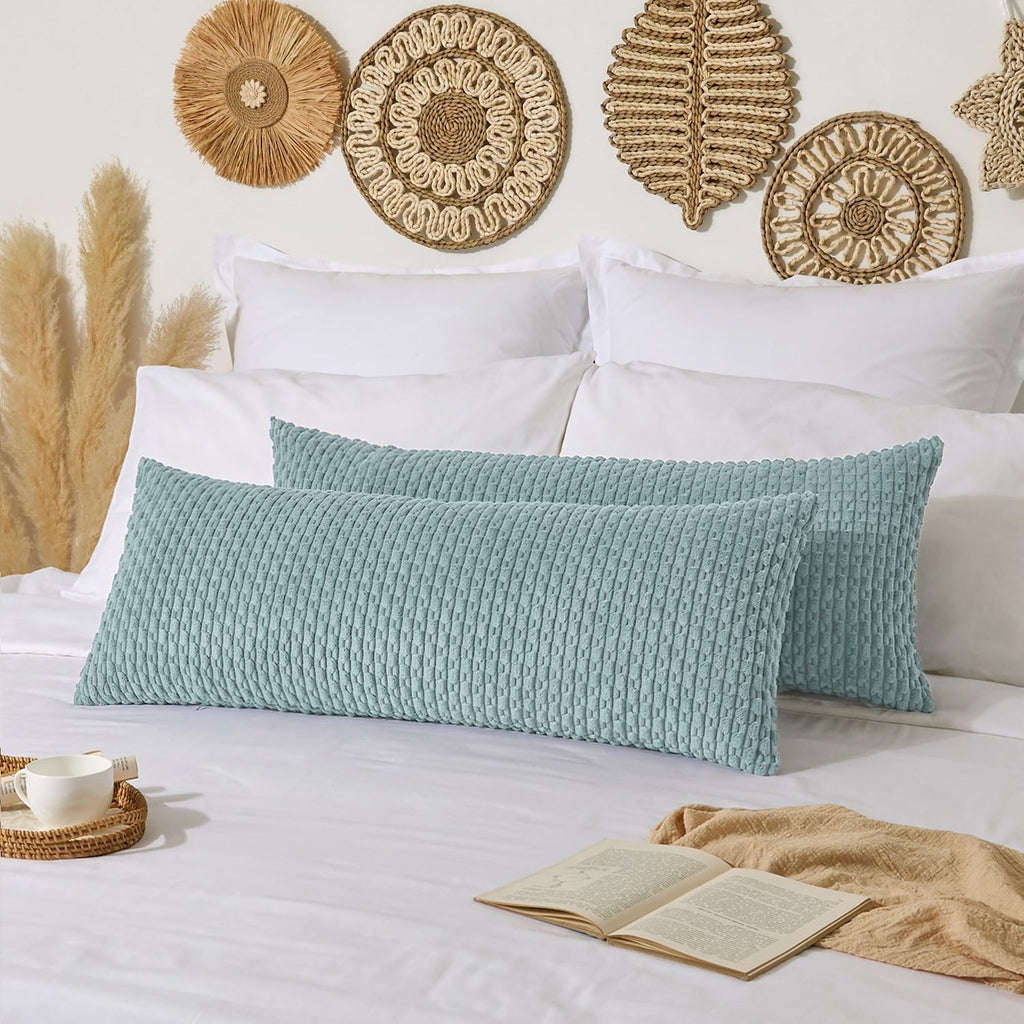 Kevin Textile 20x54 Inch Long Body Lumbar 1 Pack Boho Decorative Throw Pillow Cover Soft Striped Corduroy Rectangle Cushion Case Farmhouse Accent for Living Room Couch Sofa Bed, Dusty Green